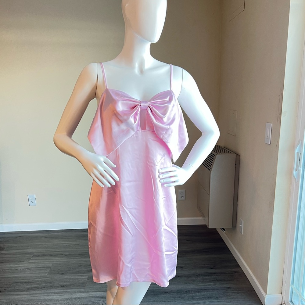 Wild Fable Women's Satin Bow Mini A-Line Dress Pink.